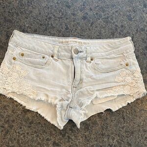 American Eagle Light Blue Jean Shorts with Lace Accents